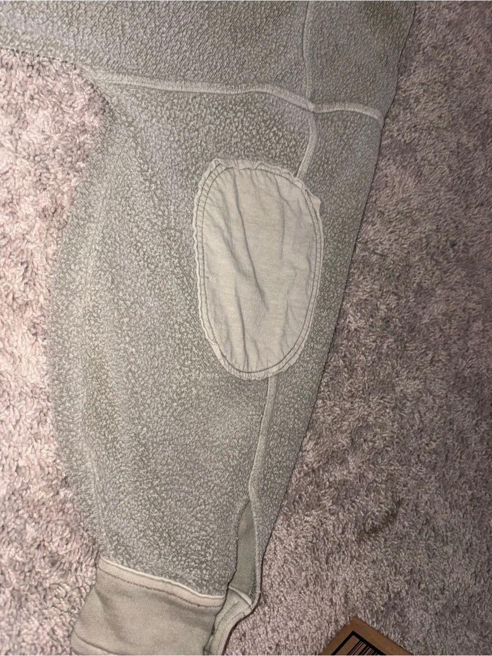 Free People Distressed Light Gray/Olive Green Sherpa Button-Down Shacket - Picture 5 of 6